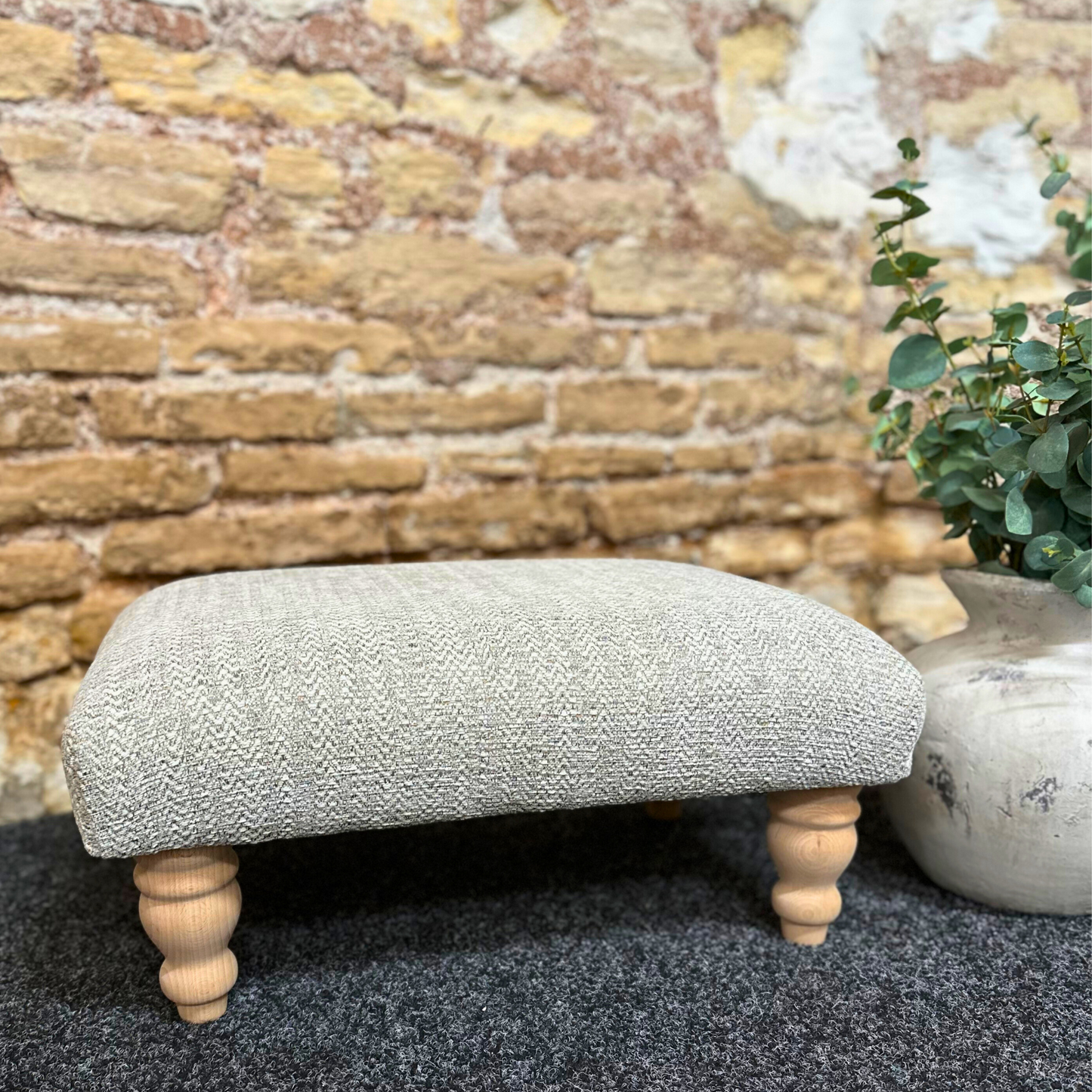 Grey Herringbone Footstool