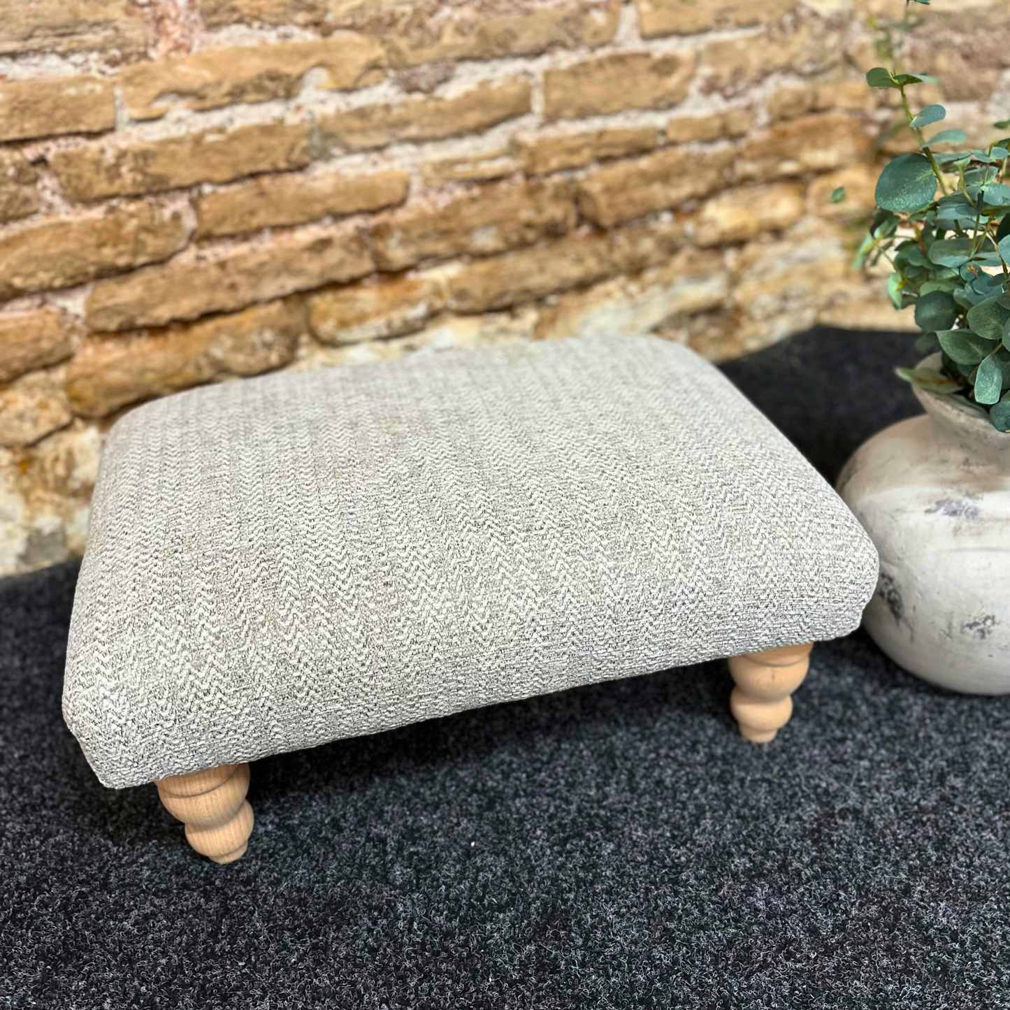 Grey Herringbone Footstool