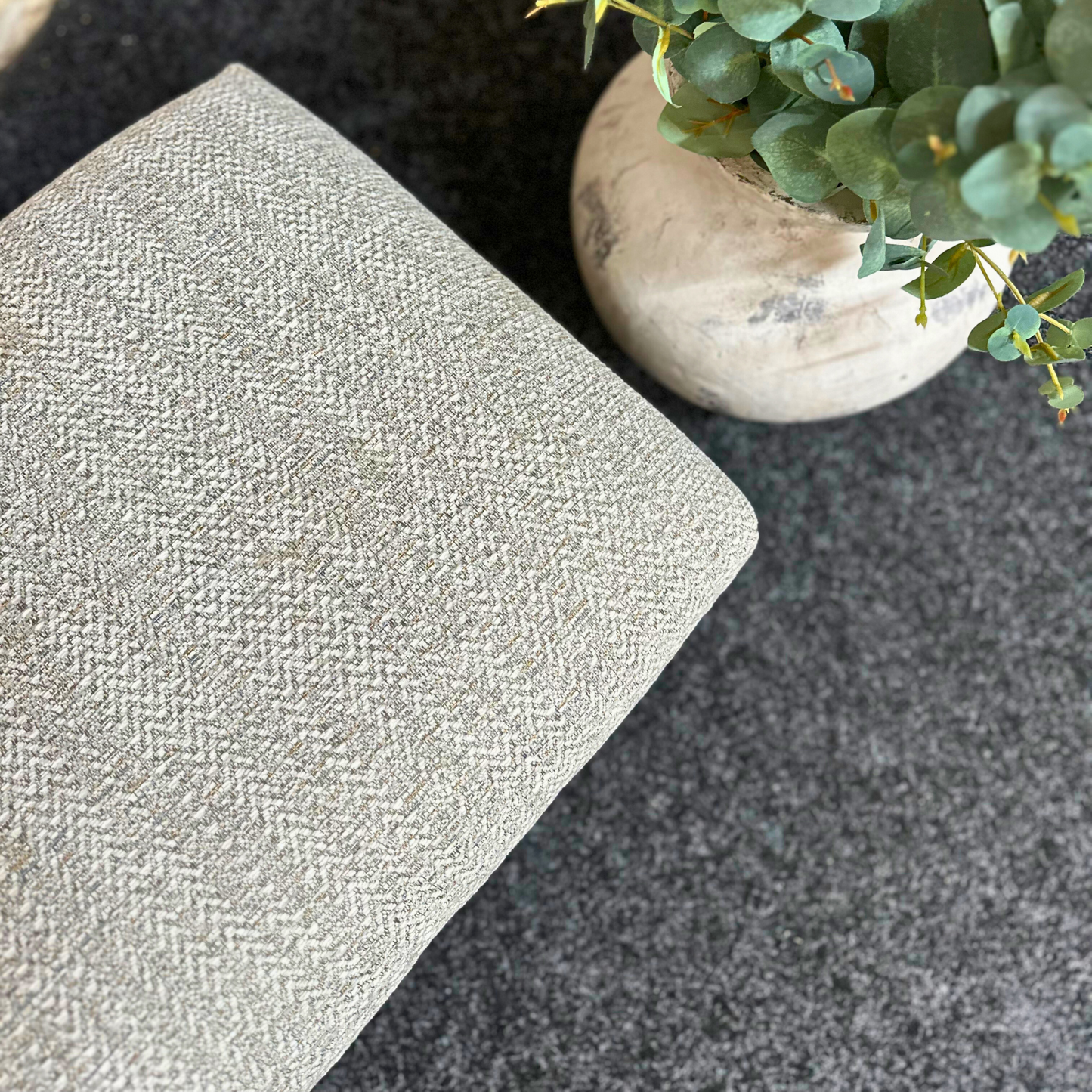 Grey Herringbone Footstool
