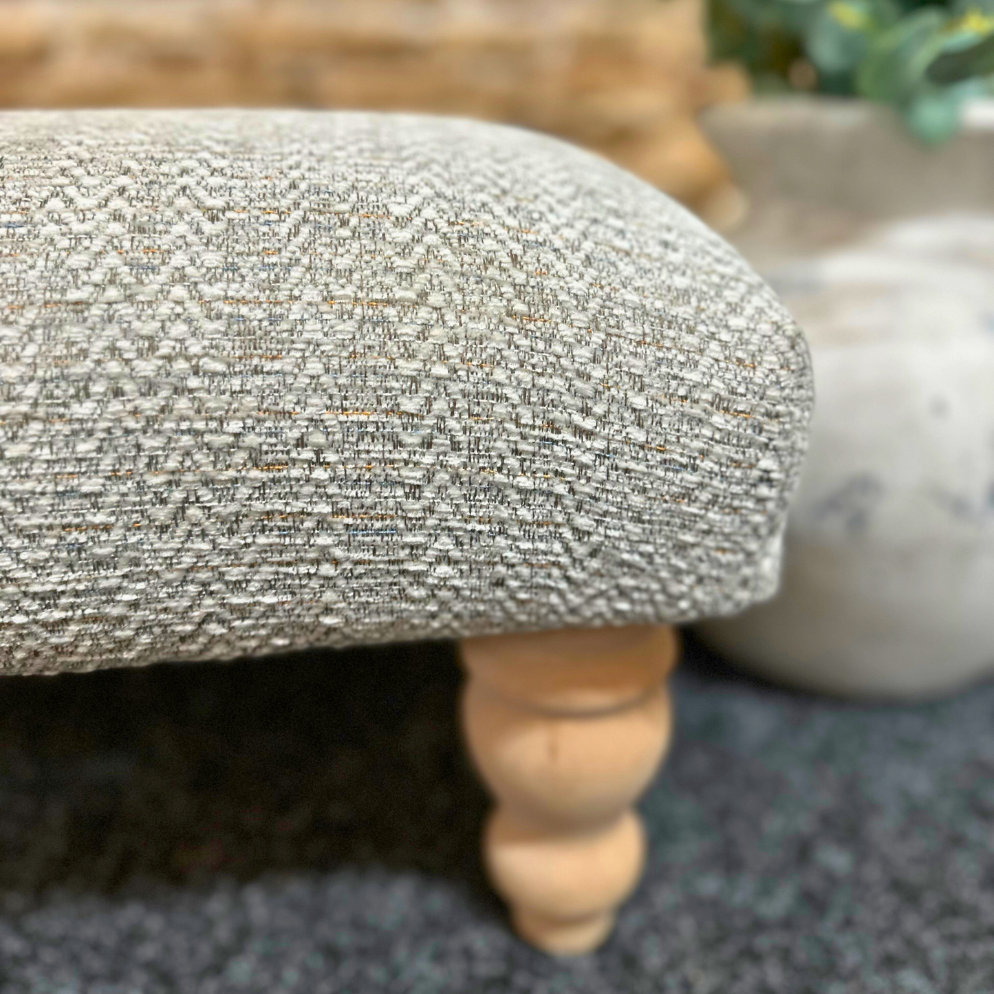 Grey Herringbone Footstool