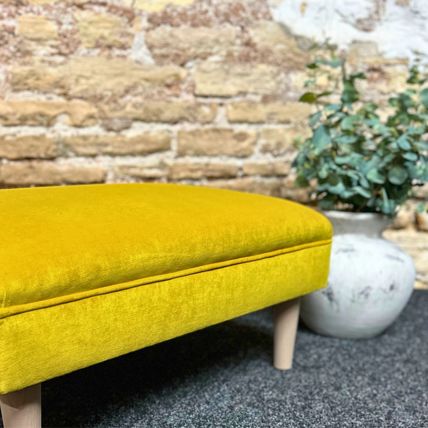 Lemon Velvet Footstool