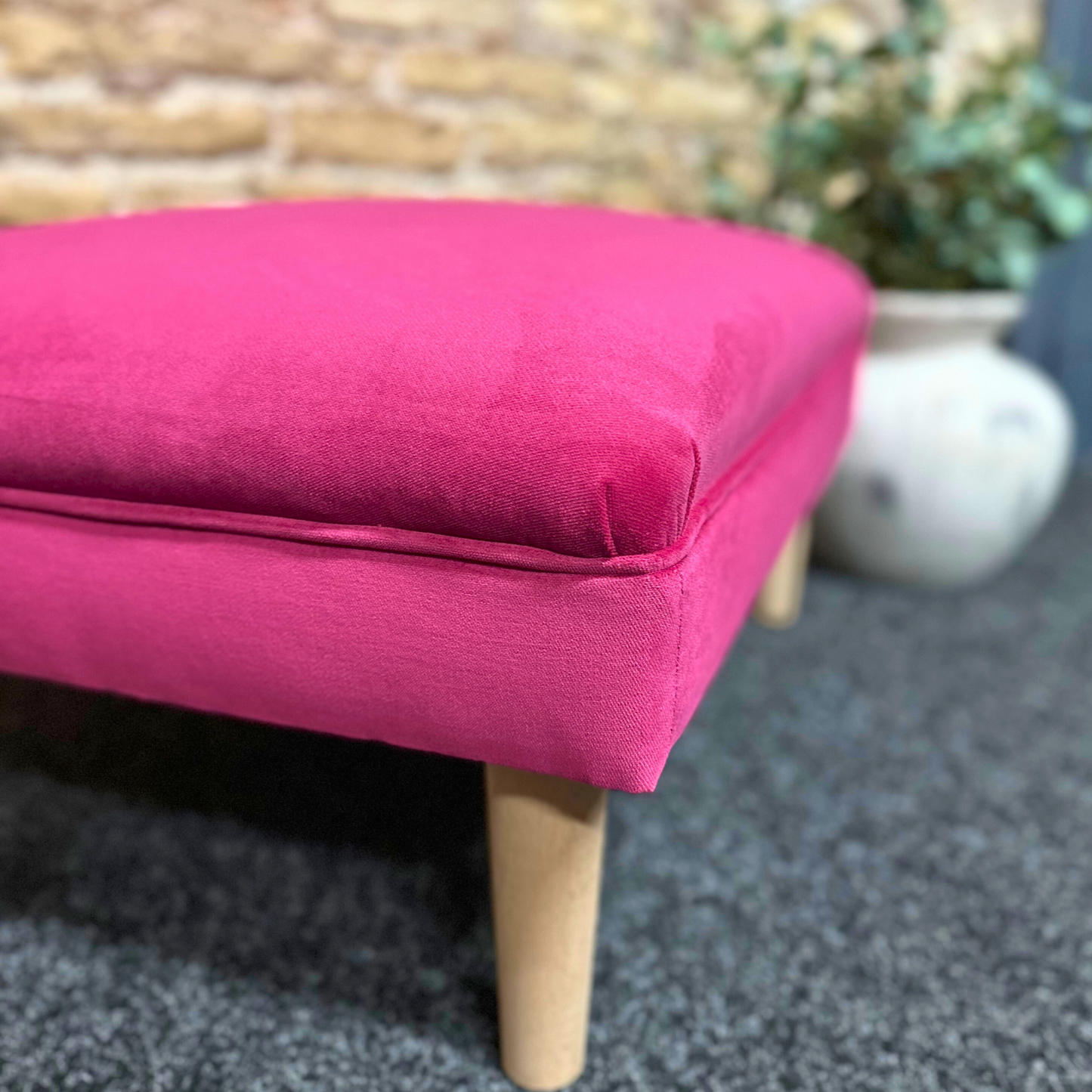Fuschia Velvet Footstool