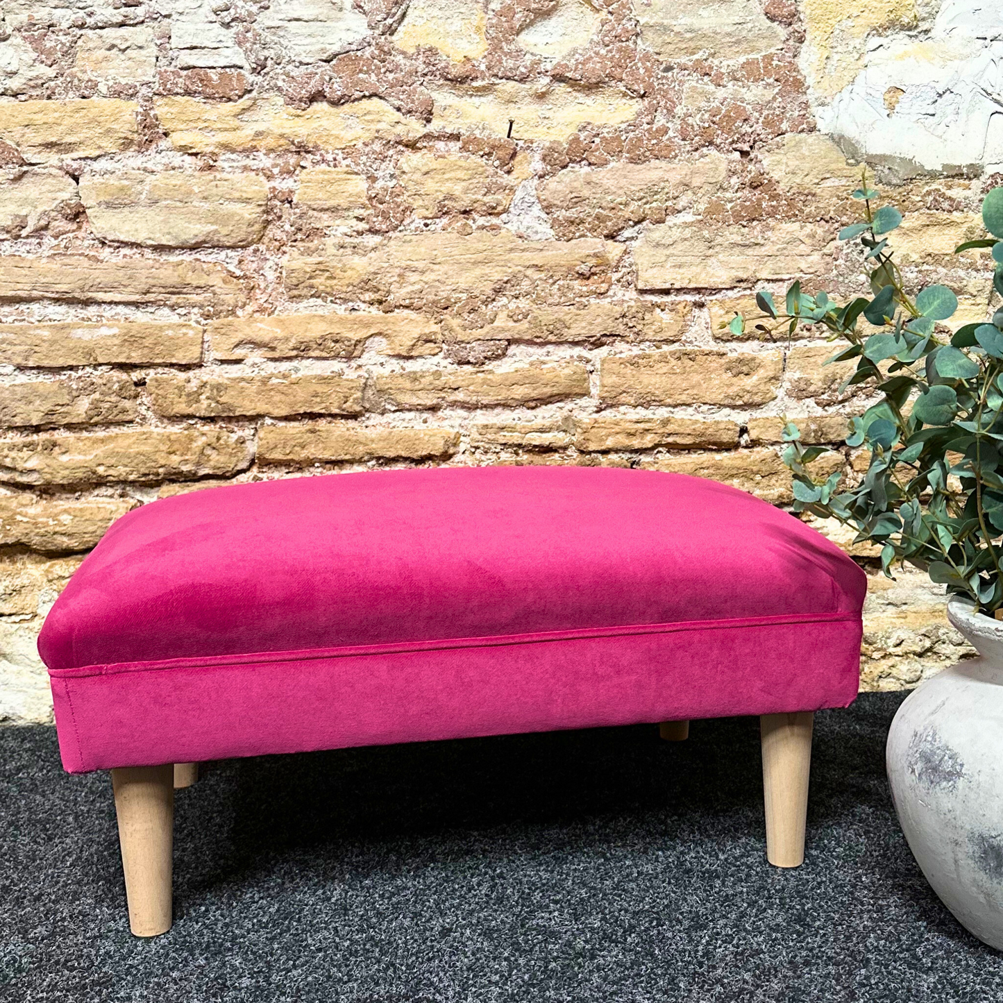 Fuschia Velvet Footstool