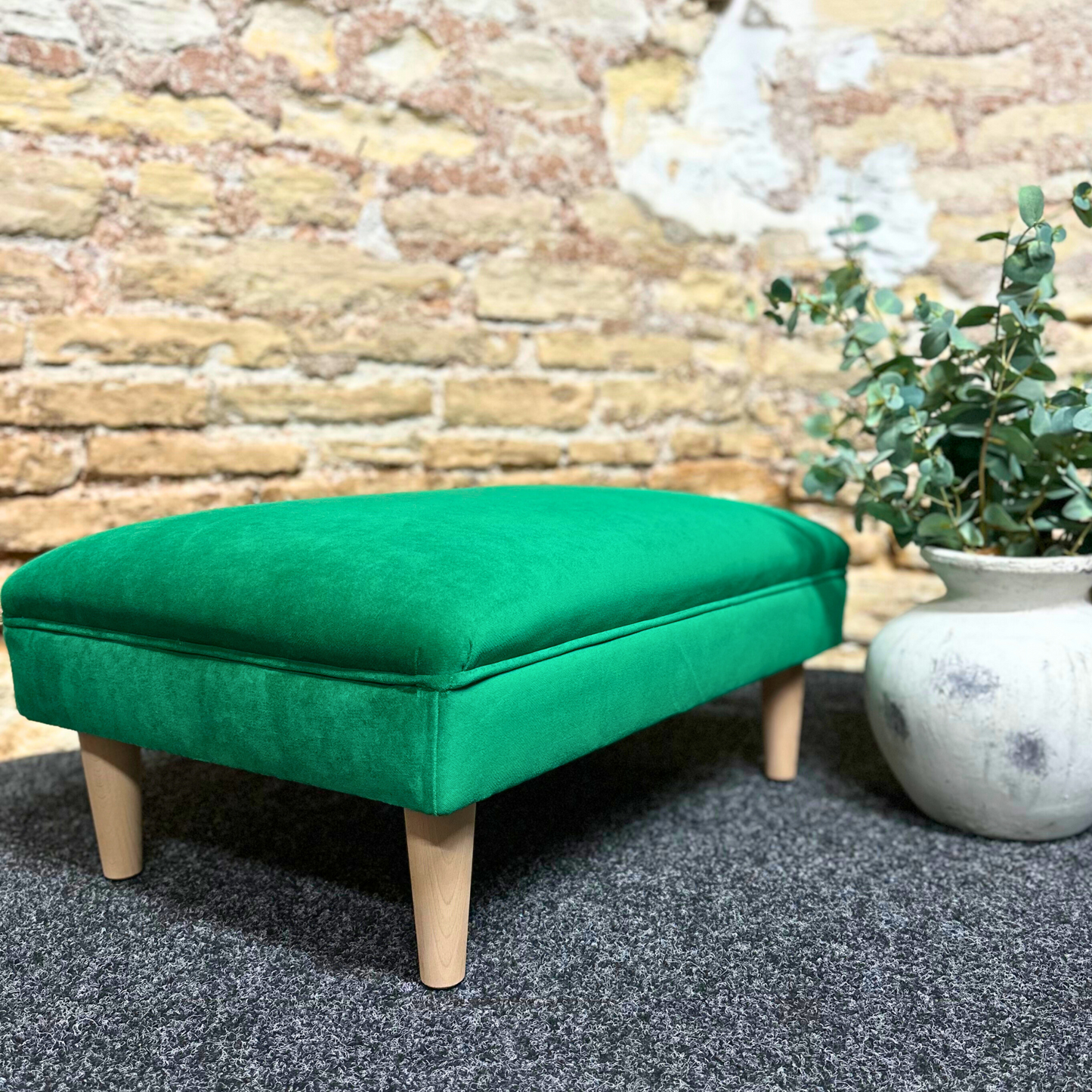 Emerald Velvet Footstool