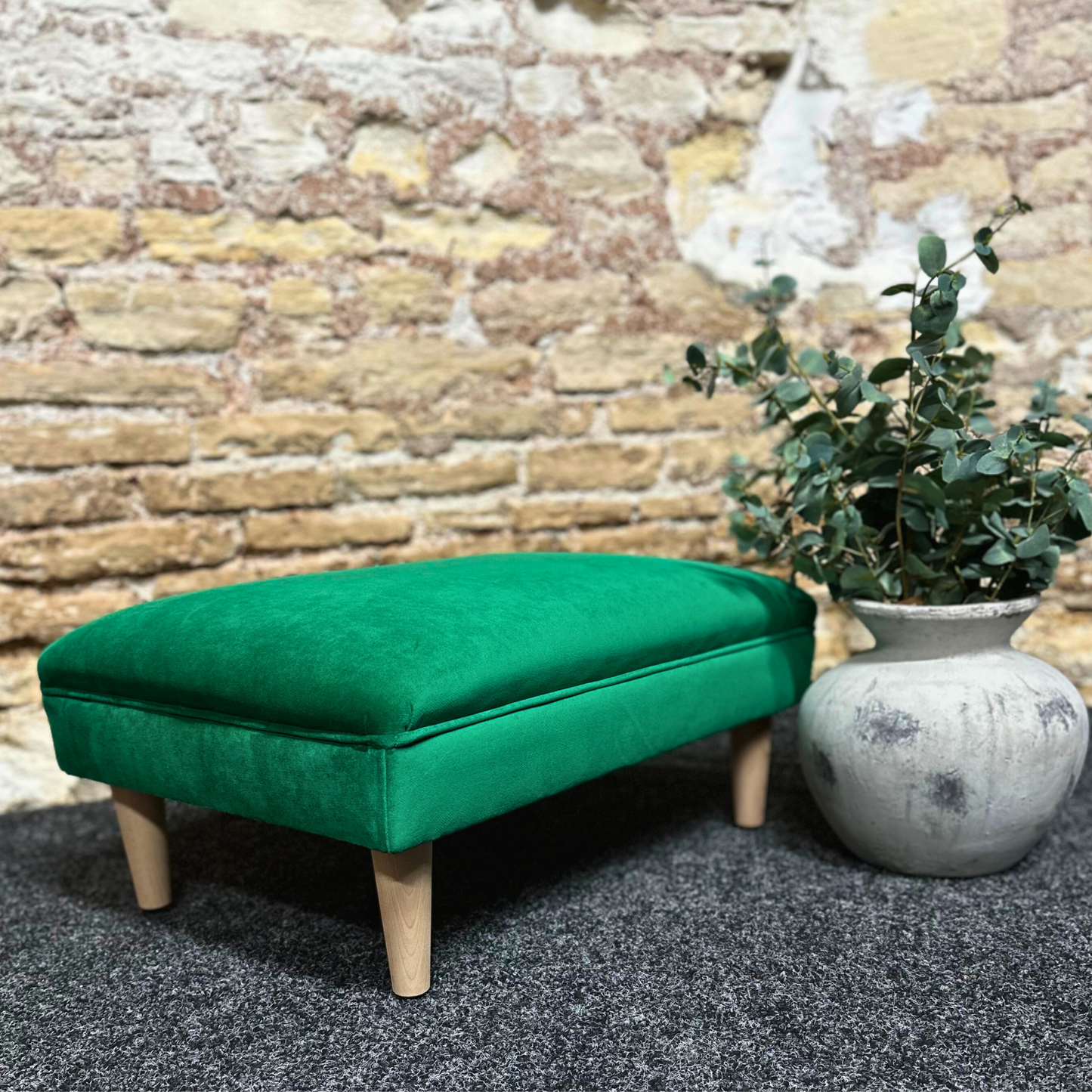 Emerald Velvet Footstool