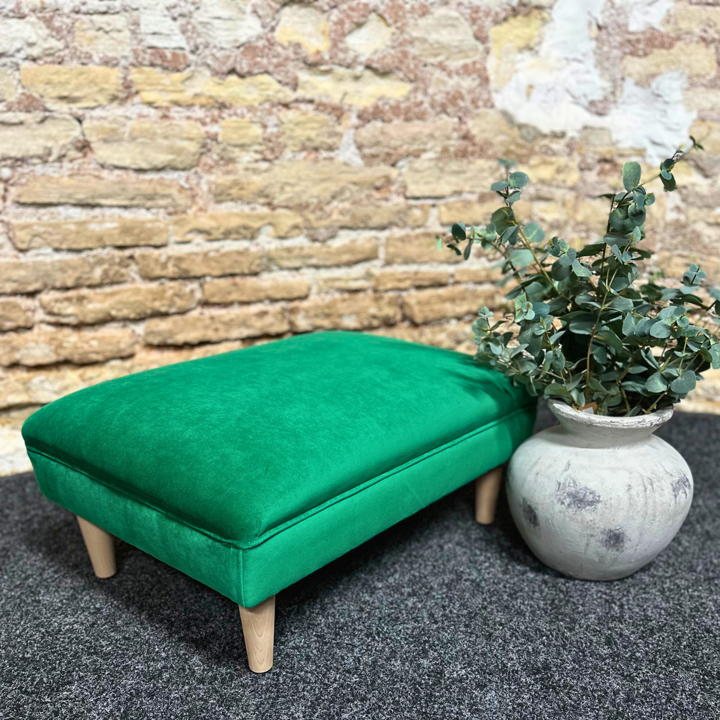 Emerald Velvet Footstool