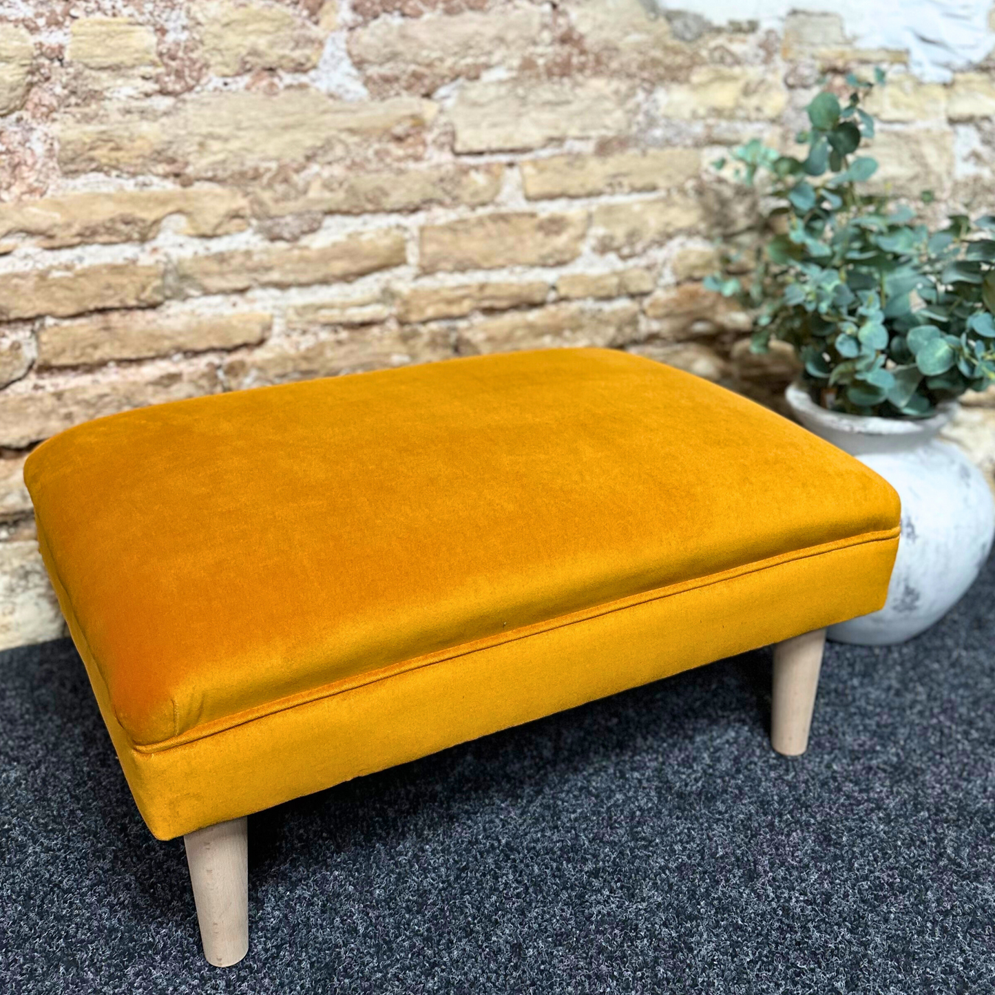 Orange Velvet Footstool